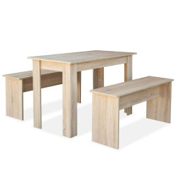 Table de salle à manger et bancs 3 pcs Aggloméré Chêne