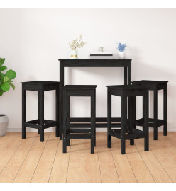 Ensemble de bar 5 pcs Noir Bois de pin massif