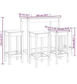 Ensemble de bar 5 pcs Noir Bois de pin massif