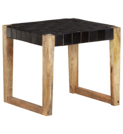 Tabouret Noir Cuir véritable et bois de manguier massif