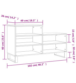 Armoire à chaussures Noir 102x36x60 cm Bois d'ingénierie