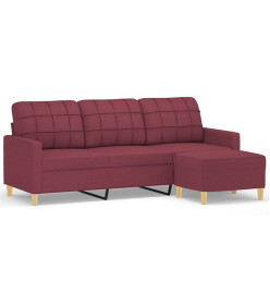 Canapé à 3 places avec repose-pieds Rouge bordeaux 180 cm Tissu