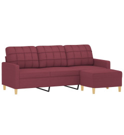 Canapé à 3 places avec repose-pieds Rouge bordeaux 180 cm Tissu