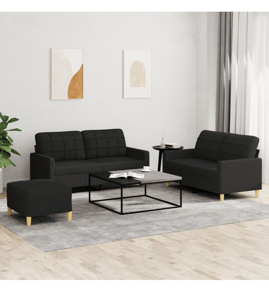 Ensemble de canapés 3 pcs avec coussins Noir Tissu