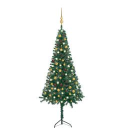 Arbre de Noël artificiel d'angle LED et boules Vert 210 cm PVC