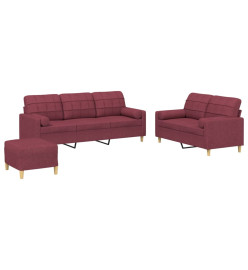 Ensemble de canapés 3 pcs avec coussins rouge bordeaux tissu