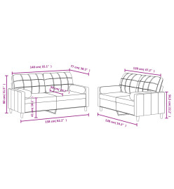 Ensemble de canapés 2 pcs avec coussins crème tissu