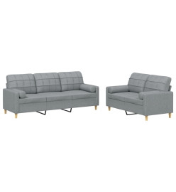 Ensemble de canapés 2 pcs coussins gris clair tissu