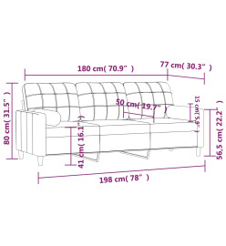 Canapé 3 places avec oreillers décoratifs marron 180 cm tissu