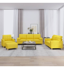 Ensemble de canapés 4 pcs avec coussins jaune clair tissu