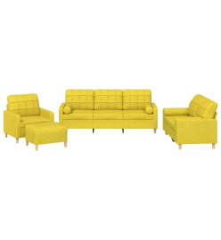 Ensemble de canapés 4 pcs avec coussins jaune clair tissu