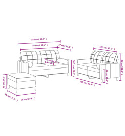 Ensemble de canapés 3 pcs avec coussins jaune clair tissu