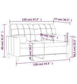 Canapé 2 places avec oreillers jaune clair 120 cm tissu