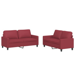 Ensemble de canapés 2 pcs et coussins Rouge bordeaux Similicuir