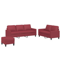 Ensemble de canapés 3 pcs et coussins Rouge bordeaux Similicuir