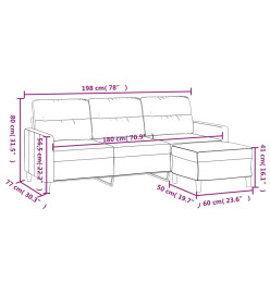 Canapé à 3 places avec repose-pieds Rouge bordeaux 180 cm Tissu