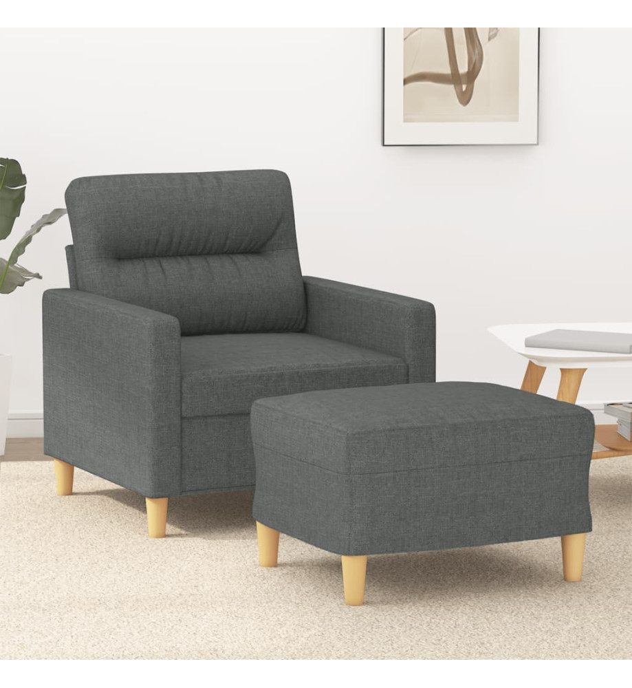 Fauteuil avec repose-pied Gris foncé 60 cm Tissu