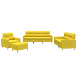 Ensemble de canapés 4 pcs avec coussins Jaune clair Tissu