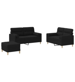 Ensemble de canapés 3 pcs avec coussins noir tissu