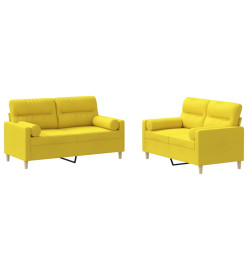 Ensemble de canapés 2 pcs avec coussins jaune clair tissu