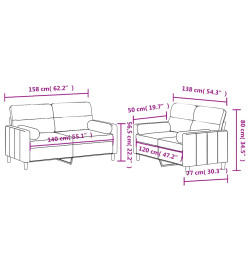 Ensemble de canapés 2 pcs avec coussins jaune clair tissu