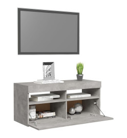 Meuble TV avec lumières LED gris béton 90x35x40 cm