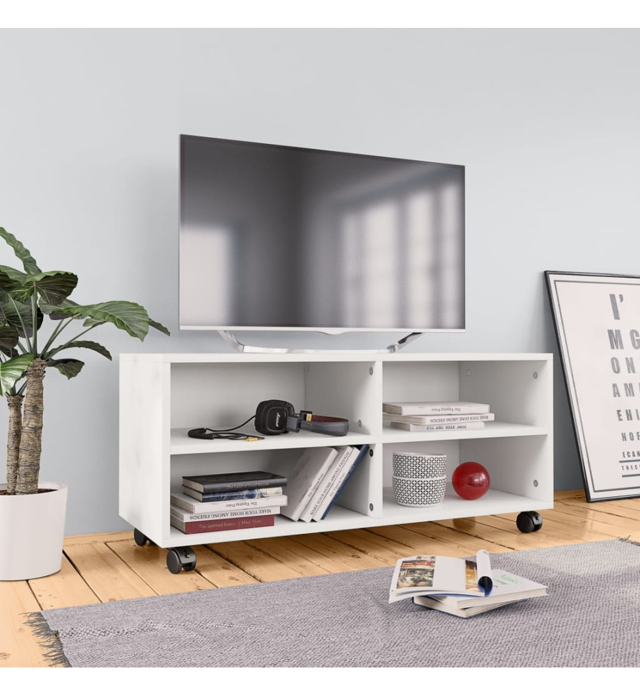 Meuble TV avec roulettes Blanc 90x35x35 cm Bois d'ingénierie