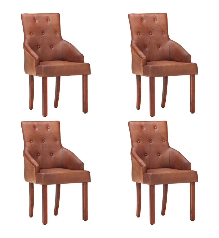 Chaises à manger lot de 4 marron cuir de chèvre véritable