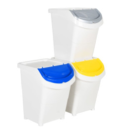 Poubelles empilables avec couvercles 3 pcs blanc PP 120 L