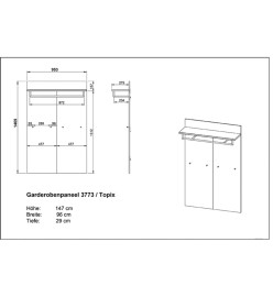 Germania Panneau de porte-manteau Topix 96x29x147 cm Blanc et béton