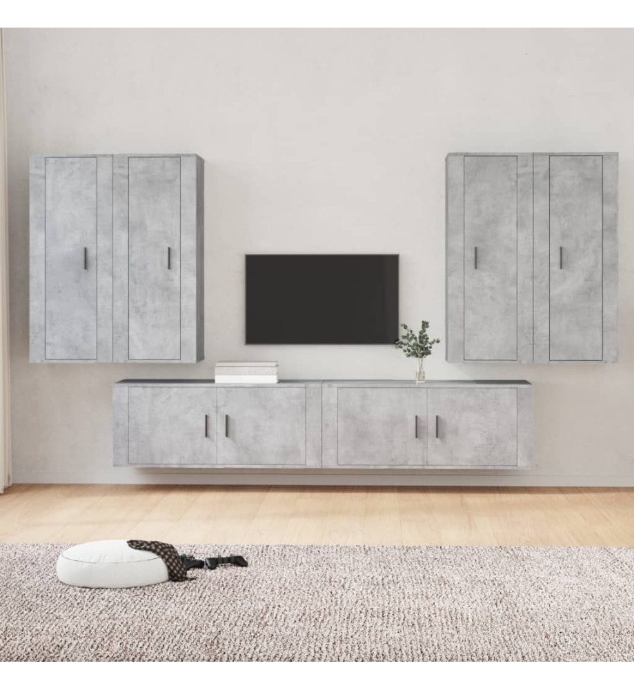 Ensemble de meubles TV 6 pcs Gris béton Bois d'ingénierie