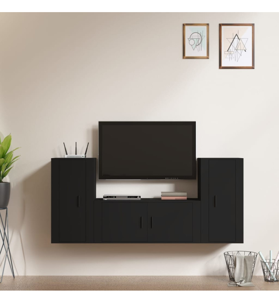 Ensemble de meubles TV 3 pcs Noir Bois d'ingénierie