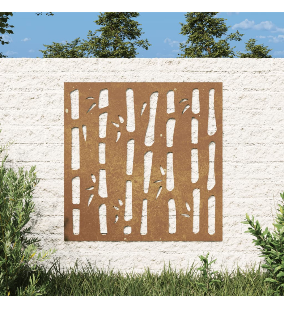 Décoration murale jardin 55x55 cm acier corten design bambou