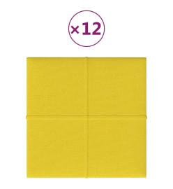 Panneaux muraux 12 pcs Jaune clair 30x30 cm Tissu 1,08 m²