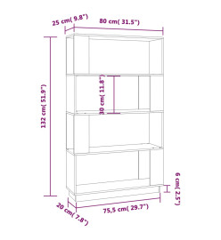 Bibliothèque/Séparateur de pièce Gris 80x25x132 cm Pin solide