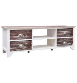 Meuble TV Blanc et marron 115x30x40 cm Bois de Paulownia