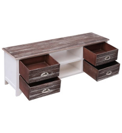 Meuble TV Blanc et marron 115x30x40 cm Bois de Paulownia