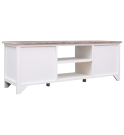 Meuble TV Blanc et marron 115x30x40 cm Bois de Paulownia