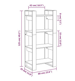 Bibliothèque/Séparateur de pièce Gris 60x35x125 cm Bois massif