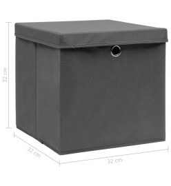 Boîtes de rangement avec couvercle 10 pcs Gris 32x32x32cm Tissu