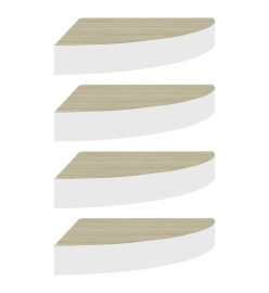 Étagères d'angle murales 4 pcs Chêne et blanc 35x35x3,8 cm MDF