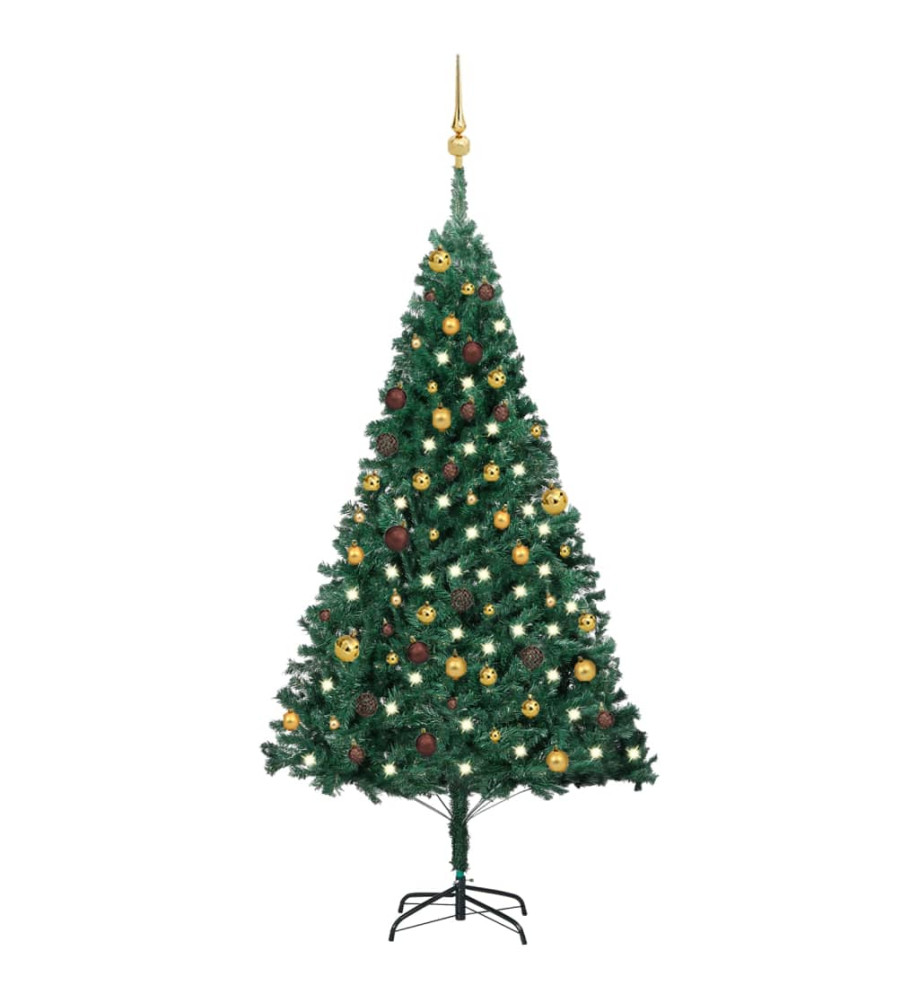 Arbre de Noël artificiel pré-éclairé et boules vert 180 cm PVC