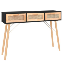 Table console Noir 105x30x75 cm Bois massif pin /rotin naturel