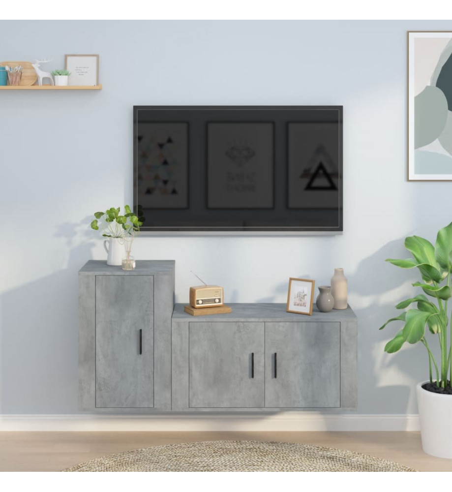 Ensemble de meubles TV 2 pcs gris béton bois d'ingénierie