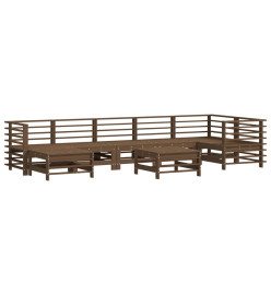 Salon de jardin 8 pcs avec coussins marron miel bois massif