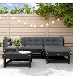 Salon de jardin 5 pcs avec coussins noir bois massif