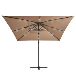 Parasol déporté avec LED et mât en acier 250x250 cm Taupe