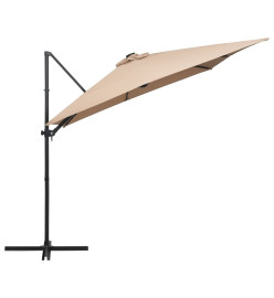 Parasol déporté avec LED et mât en acier 250x250 cm Taupe