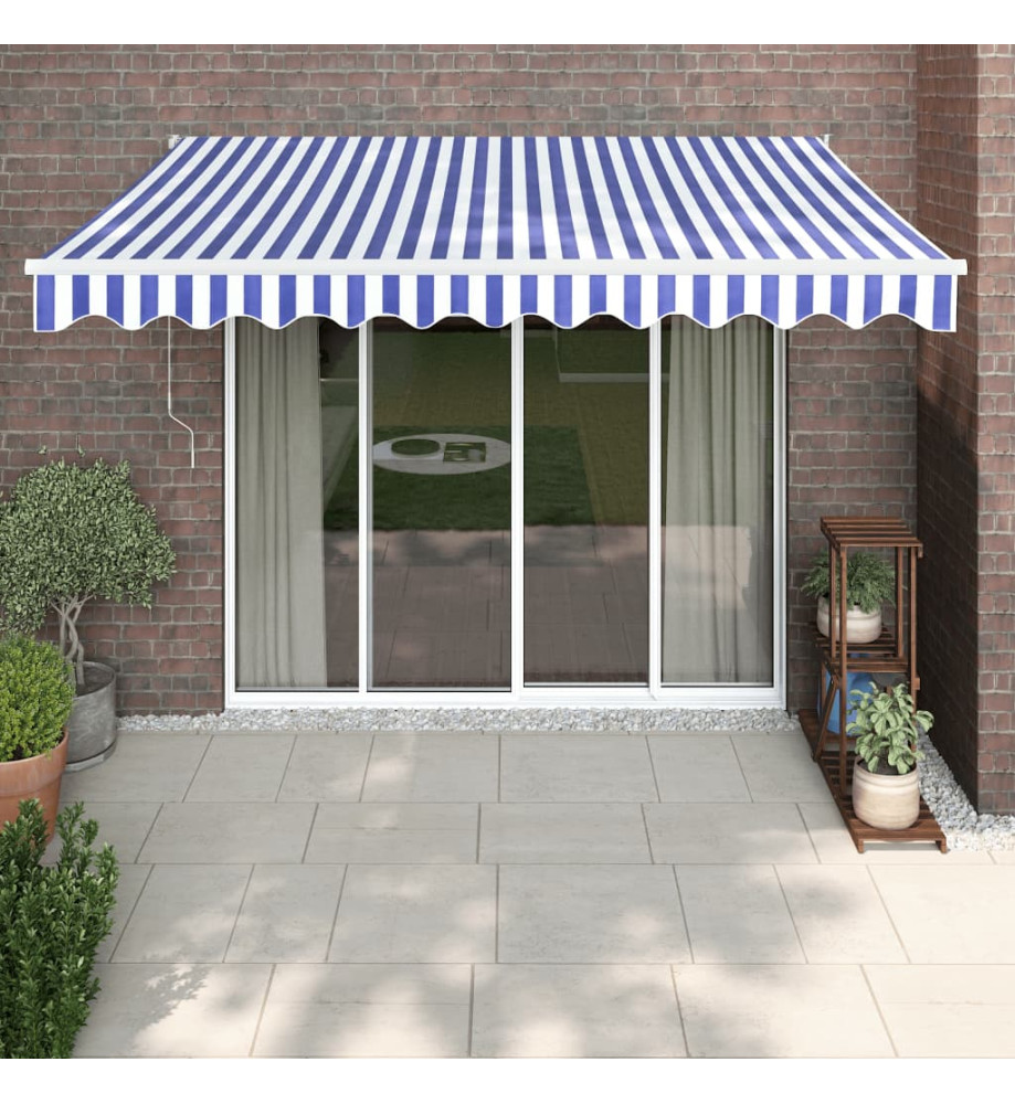 Auvent rétractable bleu et blanc 3,5x2,5 m tissu et aluminium