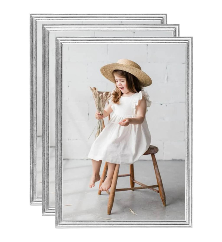Collage de cadres photo 3 pcs de table Argenté 15x21 cm MDF Collage de cadres photo 3 pcs de table Argenté 15x21 cm MDF